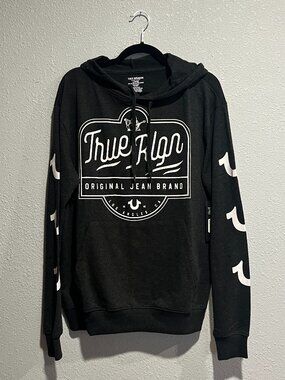 TRUE RELIGION Hooded Sweatshirt Pullover Lightweight Charcoal Gray NWT L